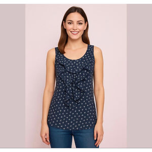 Ann Taylor Loft Women's Sz M Sleeveless Rufle Front Blouse Gray